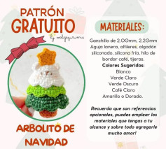 Patrón de crochet para arbolito de Navidad con materiales sugeridos