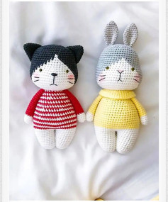 Patrón de ganchillo: gato y conejo adorables