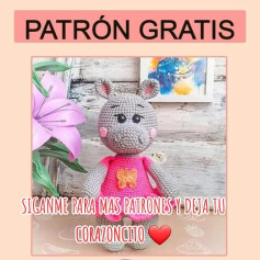 Patrón de hipopótamo amigurumi con vestido rosa gratis.