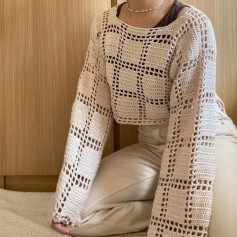 Stylish Crochet Sweater with Square Pattern Design
