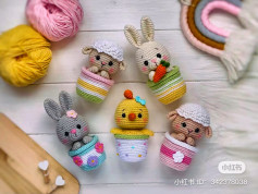 Adorable Crochet Animals in Colorful Yarn Pots