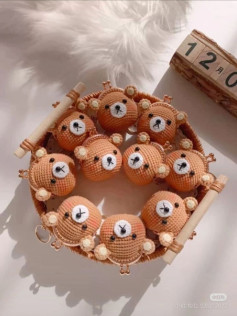 Adorable Crochet Bear Keychains in a Basket