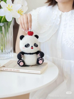 Adorable Crochet Panda with Red Cherry on Top