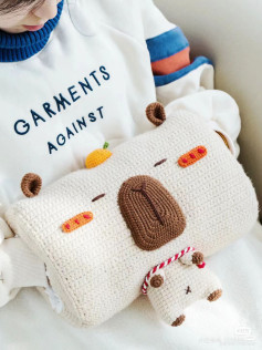 Adorable Crochet Pillow with Cute Bear Design and Miniature Friend