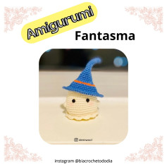Amigurumi Fantasma com Chapéu de Bruxa Azul e Laranja