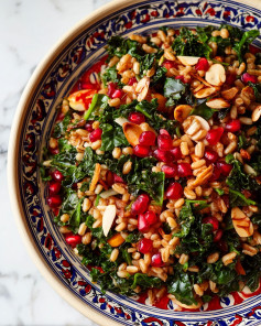 Autumn Harvest Farro Salad with Kale and Pomegranate