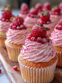 Berry Bliss Strawberry Cupcakes with Pink Swirls