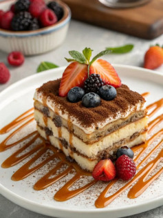 Berry Bliss Tiramisu with Caramel Elegance