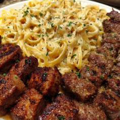 Cajun Steak and Cheesy Linguine Delight