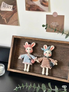 Charming Crochet Bunny Dolls with Striped Dresses and Accessories