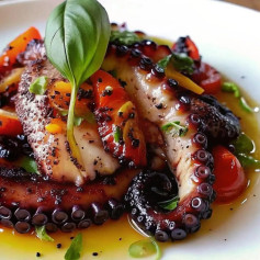 Charred Octopus with Basil and Blistered Cherry Tomatoes