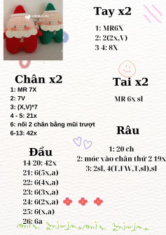 Chart móc len búp bê ông già Noel dễ thương cho mùa Giáng Sinh