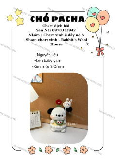 Chart móc len chó Pacha dễ thương với len baby và kim móc 2.0mm