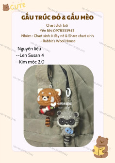 Chart móc len gấu trúc đỏ và gấu mèo siêu dễ thương