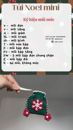 Chart móc len túi Noel mini với ký hiệu mũi móc đơn giản