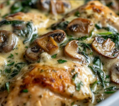 Cheesy Spinach & Mushroom Smothered Chicken Delight
