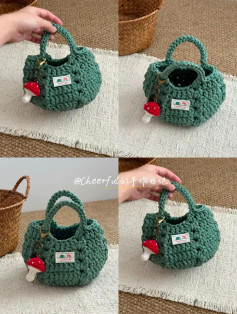 Chic Crochet Handbag with Mushroom Keychain Accent