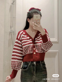 Chic Red and White Crochet Cardigan for Stylish Winter Days