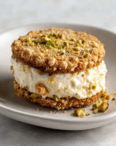 Chilled Lemon-Mascarpone Delight with Warm Pistachio Cookie Hug
