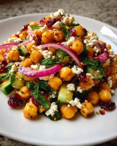 Citrus Mint Chickpea Salad with Feta and Cranberries