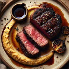 Coffee-Crusted Ribeye with Shallot Purée and Wine Butter Glaze