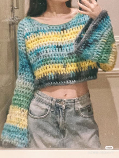 Colorful Crochet Crop Sweater with Long Sleeves