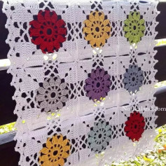 Colorful Crochet Flower Blanket Pattern with White Borders