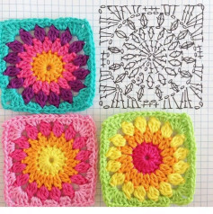 Colorful Crochet Granny Squares Pattern with Floral Design