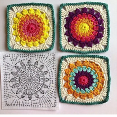 Colorful Crochet Granny Squares with Floral Design Pattern