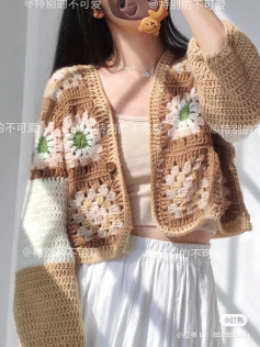 Cozy Granny Square Cardigan with Floral Design for Craft Lovers