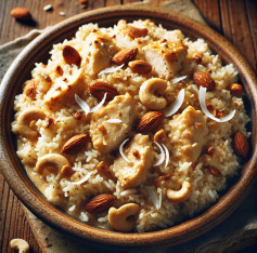 Creamy Coconut Chicken Rice with Toasted Nut Crunch