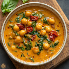 Creamy Tuscan Chickpeas with Sun-Dried Tomatoes and Spinach