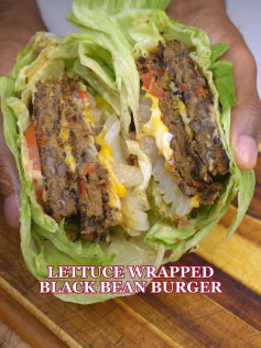 Crispy Black Bean Burger Wrapped in Fresh Lettuce