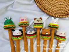 Crochet Animal Toppers for Colorful Hamburger Pencils