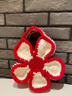 Crochet Bag with Red and White Flower Design