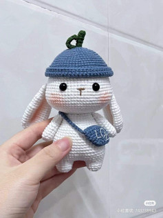 Crochet Bunny with Blue Hat and Bag Pattern