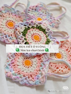 Crochet Chart for Colorful Square Motif with Floral Design
