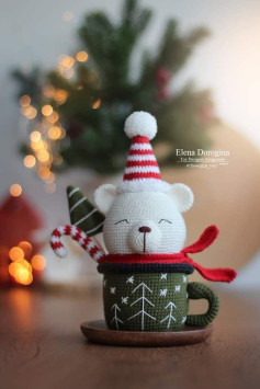 Crochet Christmas Bear in a Festive Cup Pattern