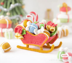 Crochet Christmas Sleigh with Colorful Gifts and Candy