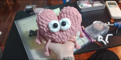 Crochet Cute Pink Heart with Big Eyes and Dangly Legs