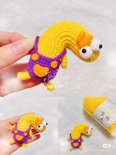 Crochet Cute Yellow Worm with Purple Overalls Pattern