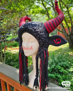 Crochet Devil Horn Hat with Braided Tassels Pattern