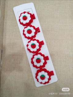 Crochet Floral Hair Clips with Red and White Petals