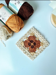 Crochet Floral Square with Earthy Tones Yarn Selection