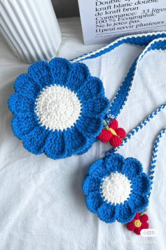 Crochet Flower Bag Set with Blue and White Patterns