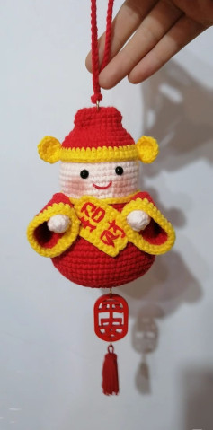 Crochet Fortune Doll with Red and Yellow Outfit