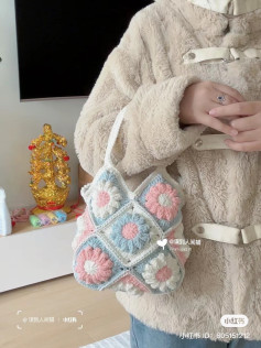 Crochet Granny Square Bag with Pastel Flower Design