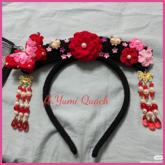 Crochet Headband with Flowers and Butterfly Decoration