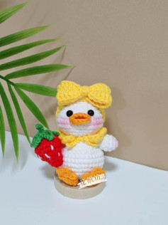 Crochet Pattern: Cute Duck with Strawberry and Yellow Bow