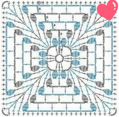 Crochet Pattern: Detailed Square Motif with Heart Accent